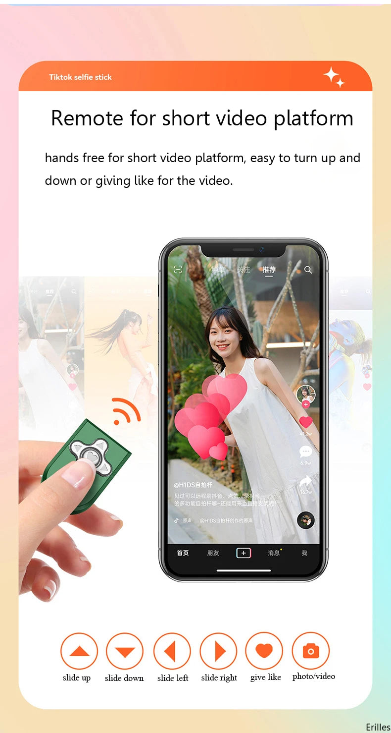 1.67M Long Extended Bluetooth Wireless Selfie Stick Live