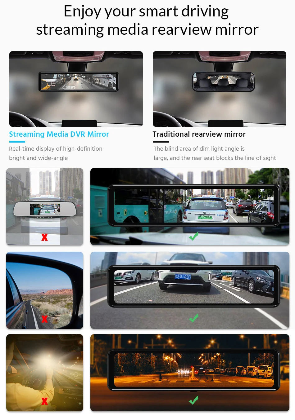 4K Rearview Mirror Driving Recorder HD Night Vision Loop