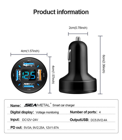 Quick Charge Car Phone Charger PD+QC3.0 4 Ports
