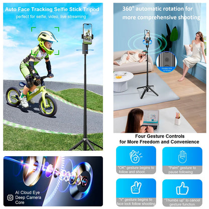 Auto Face Tracking Tripod Selfie Stick 360° Rotation Phone Holder