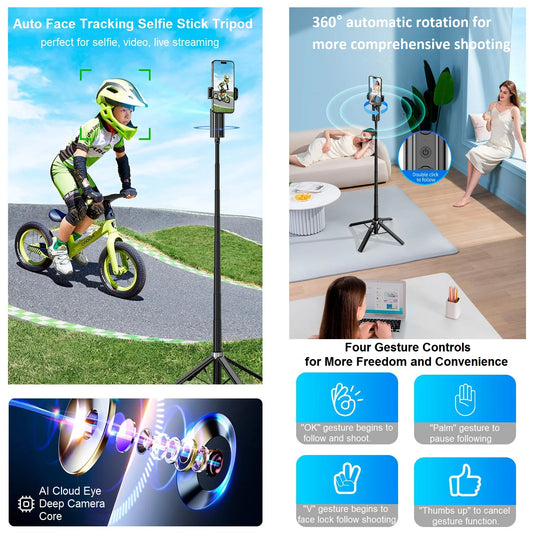Auto Face Tracking Tripod Selfie Stick 360° Rotation Phone Holder