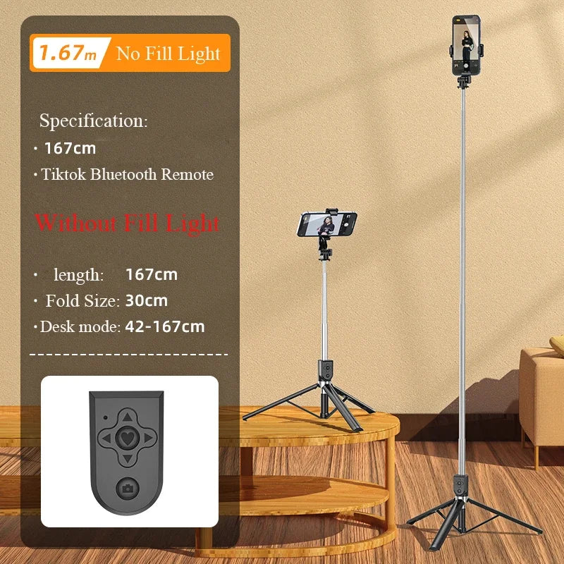 1.67M Long Extended Bluetooth Wireless Selfie Stick Live