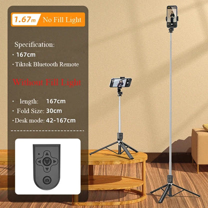 1.67M Long Extended Bluetooth Wireless Selfie Stick Live