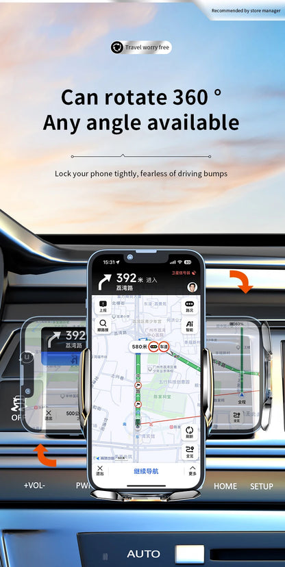 Wireless Car Phone Holder 15W Fast Charging Wireless Charger