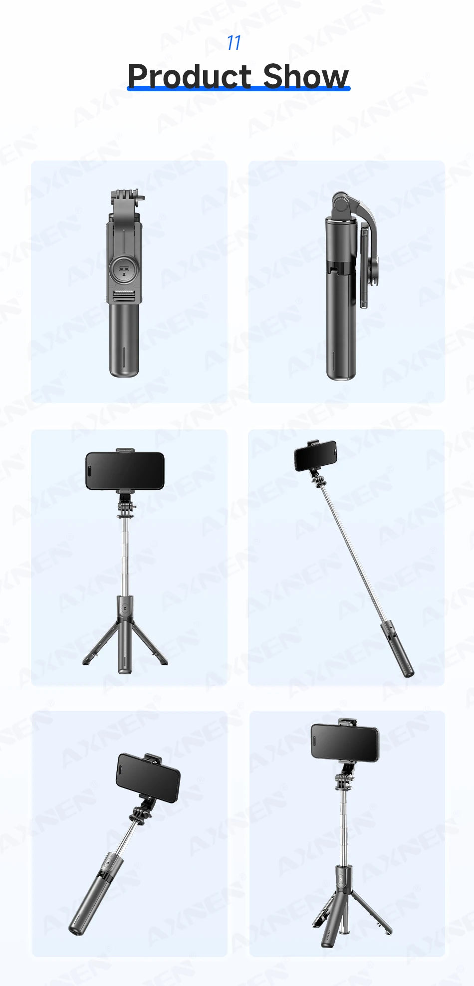 Bluetooth Selfie Stick Tripod Desktop Stand, Phone Holder