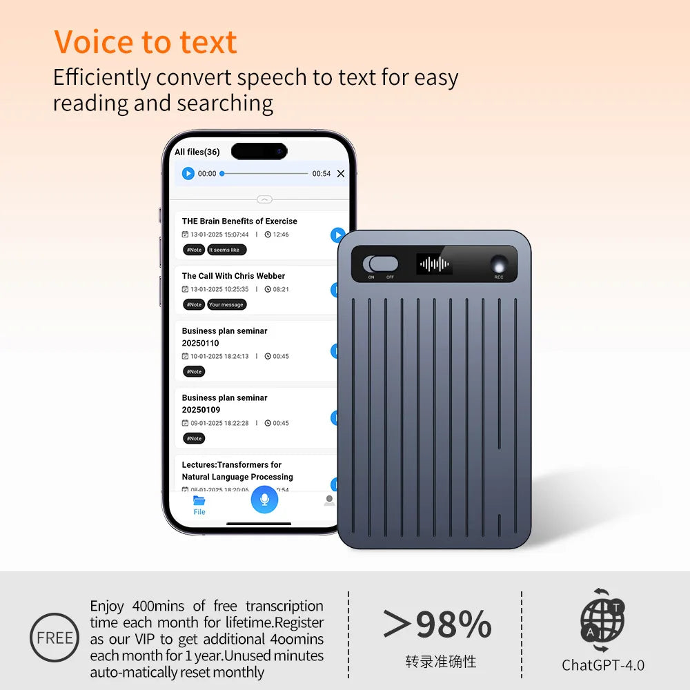 Ultra-thin AI Dual Mode Recorder Chatgpt AI Card Recorder