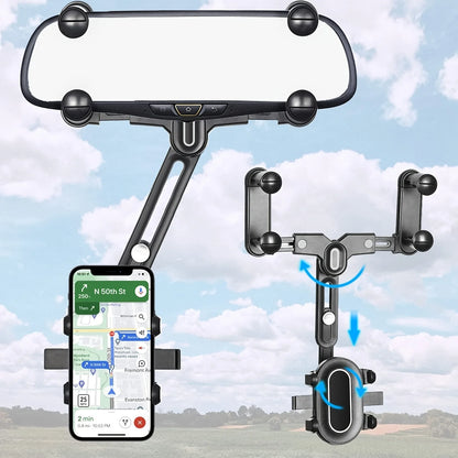 360° Car Rearview Mirror Mobile Phone Holder For Car Rotation
