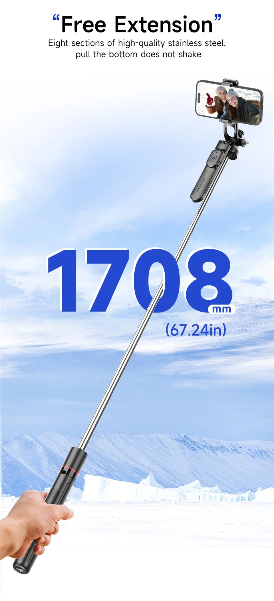 Selfie Stick Tripod with 1708mm Long Monopod Fill Light