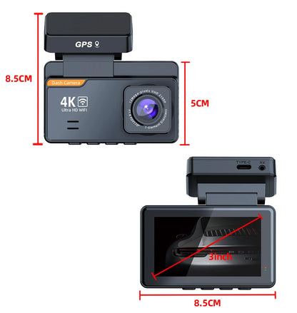 E-ACE Dash Cam 4K 3 Inch Mini Car Dvr Dual Lens