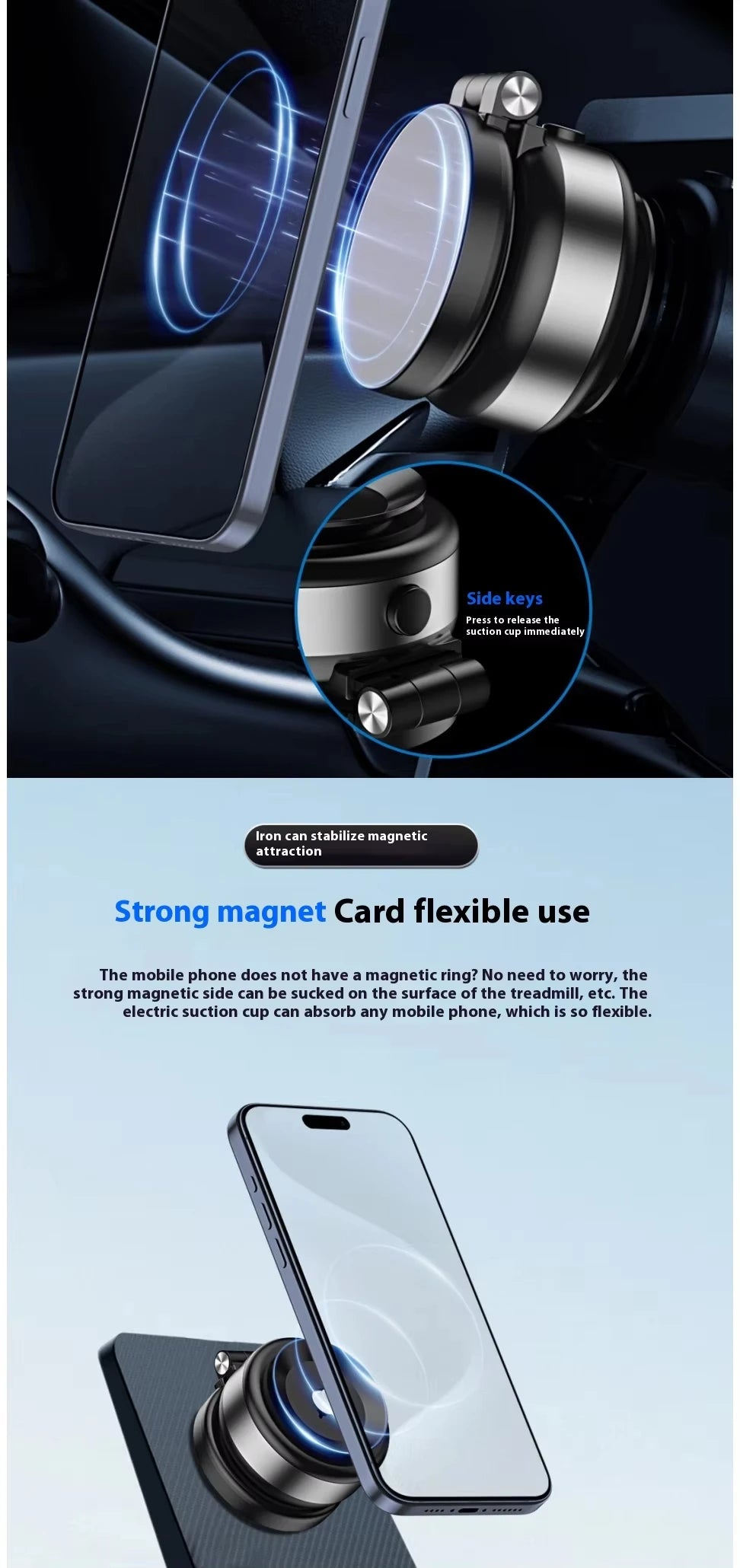 Electric Vacuum Magnetic Suction Car Phone Mount 360 Degree
