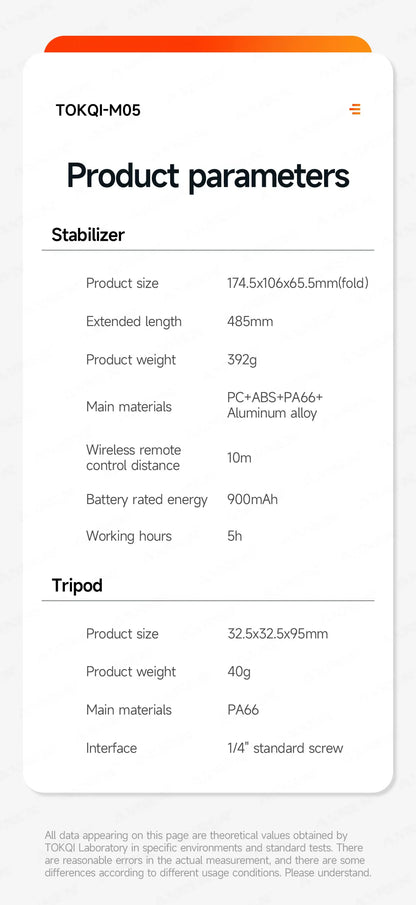 Foldable 3-Axis Phone Gimbal Stabilizer with Telescopic Rod