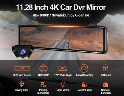 4K Rearview Mirror Driving Recorder HD Night Vision Loop