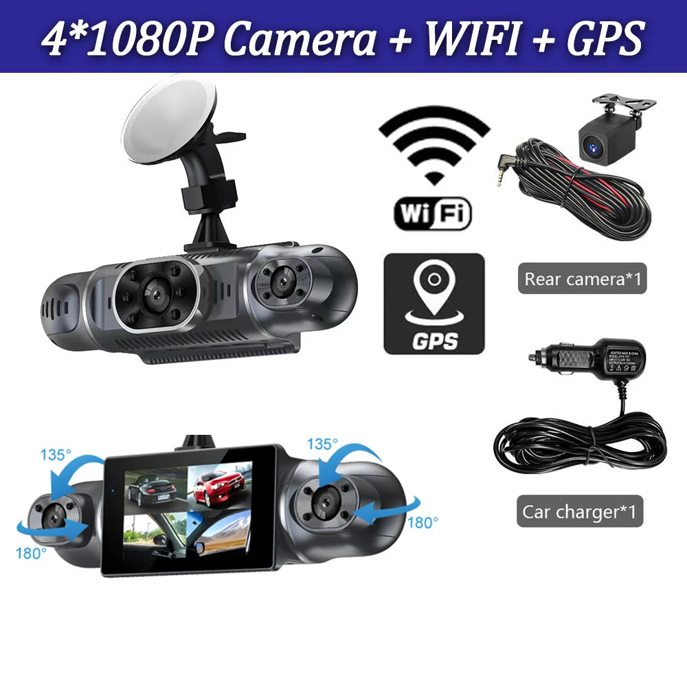 360 Degree Car DVR 4*1080P Video Recorder WIFI GPS Dash Cam