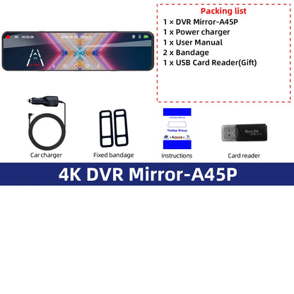4K Rearview Mirror Driving Recorder HD Night Vision Loop