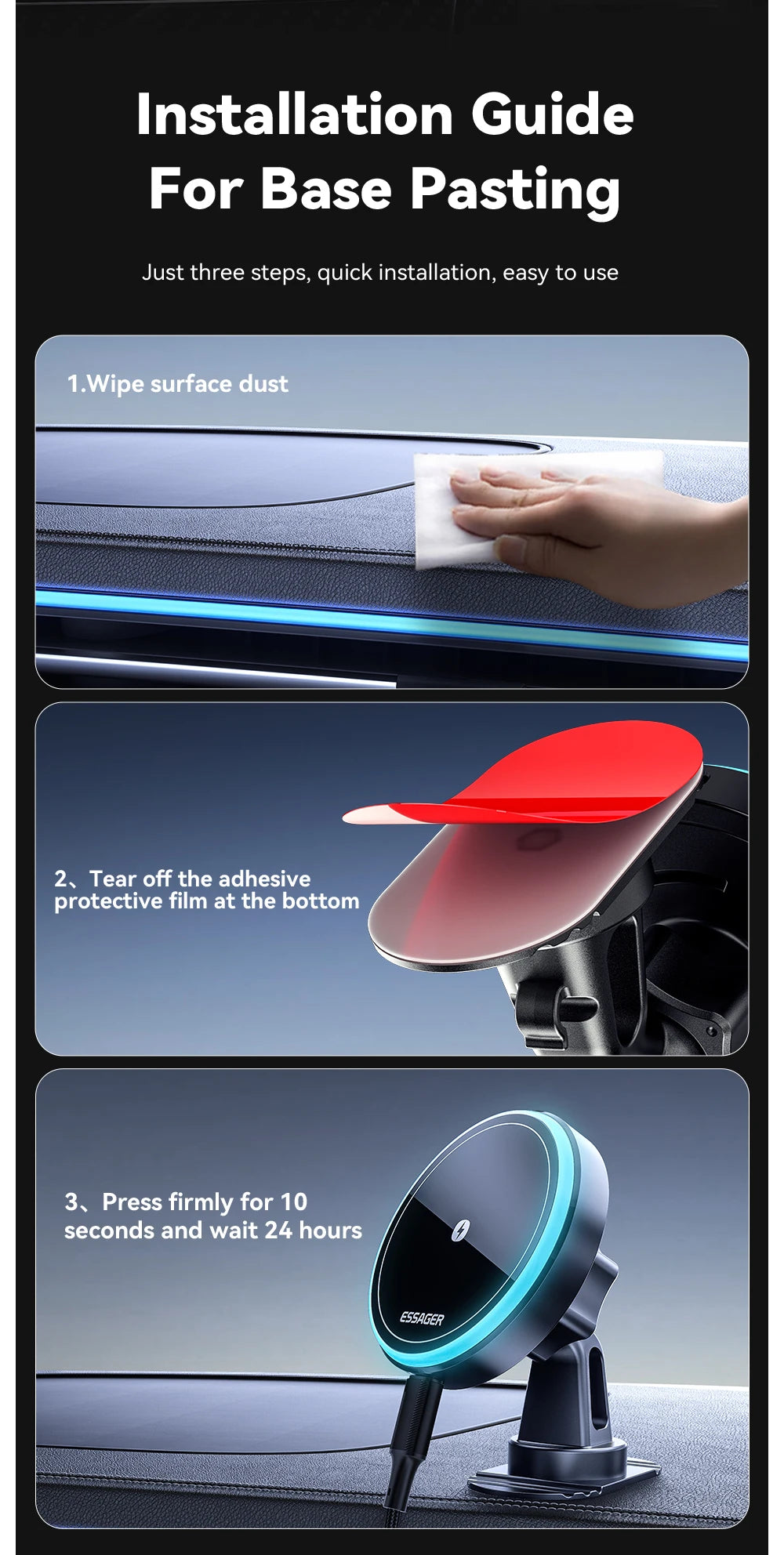 Essager 15W Magnetic Wireless Car Phone Holder Adjustable