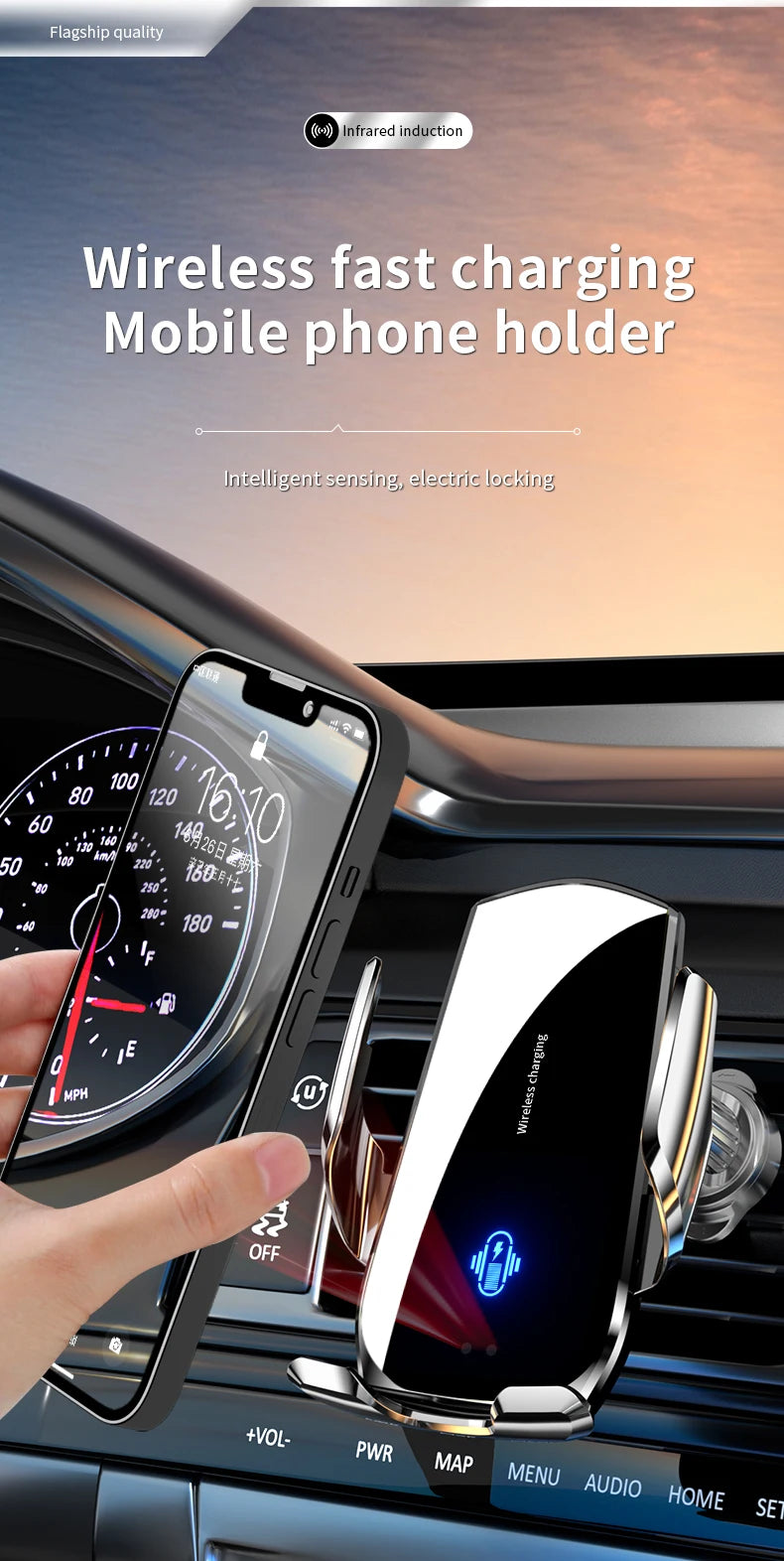 Wireless Car Phone Holder 15W Fast Charging Wireless Charger