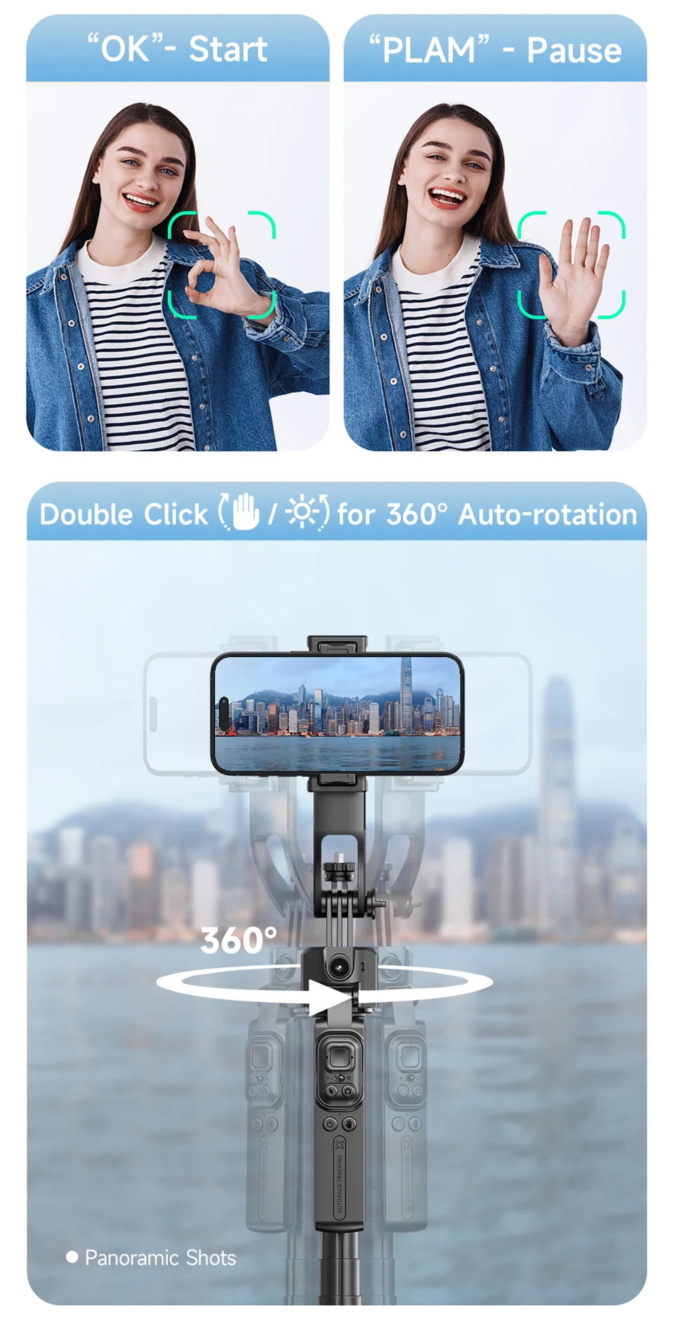 FANGTUOSI 360 Rotation Gimbal Stabilizer ,Selfie Stick Tripod
