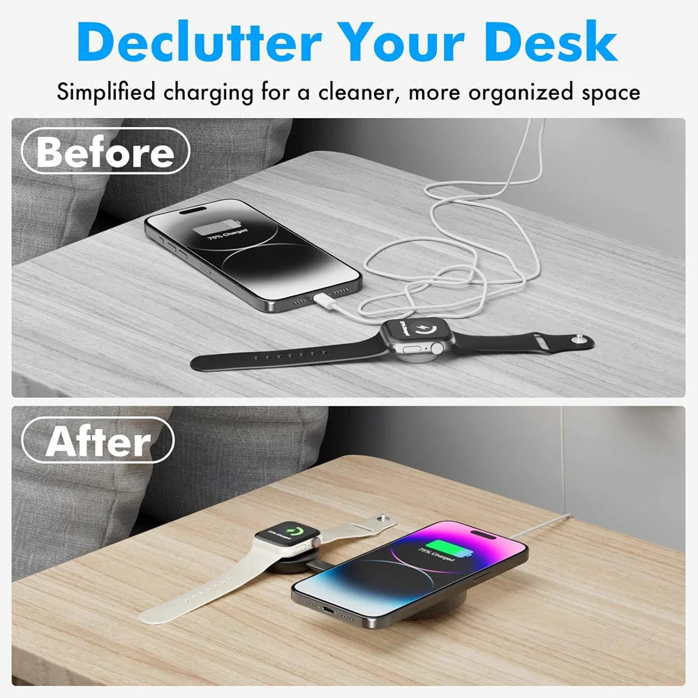 2 in 1 Wireless Charging Station Fast Magnetic Foldable