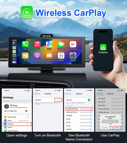 10/11.26 Inch 4K DVR Wireless CarPlay & Android Auto Dash Cam