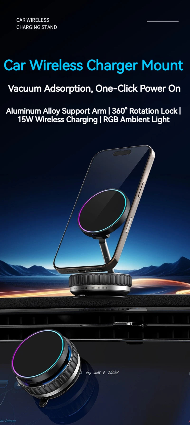 15W Universal Car Magnetic Phone Wireless Charging Holder