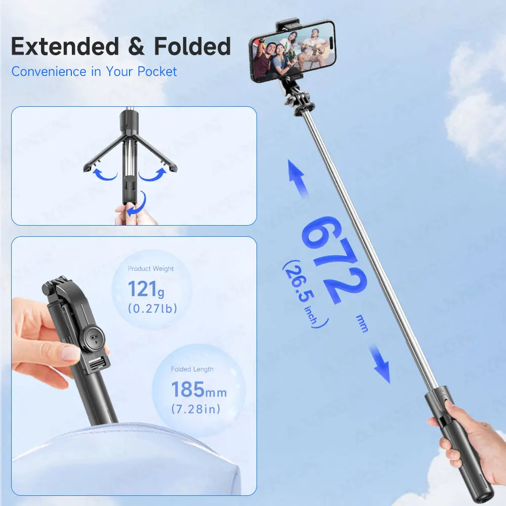 Bluetooth Selfie Stick Tripod Desktop Stand, Phone Holder