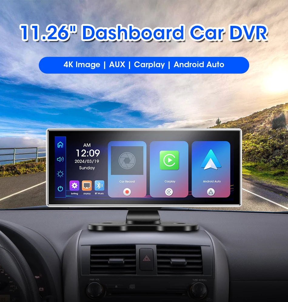 10/11.26 inch Dash Cam 4K Car DVR Wireless Carplay & Android Auto GPS