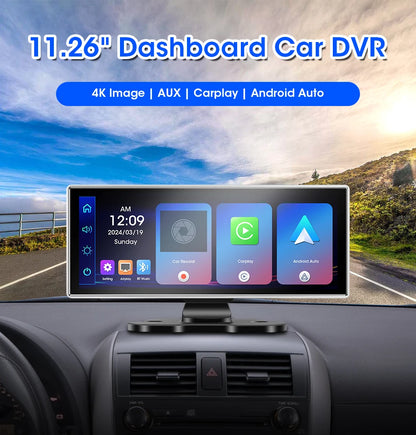10/11.26 inch Dash Cam 4K Car DVR Wireless Carplay & Android Auto GPS