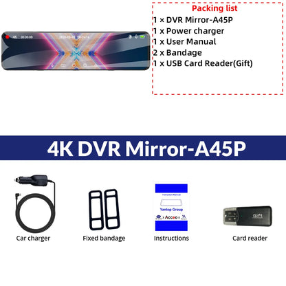 4K Rearview Mirror Driving Recorder HD Night Vision Loop