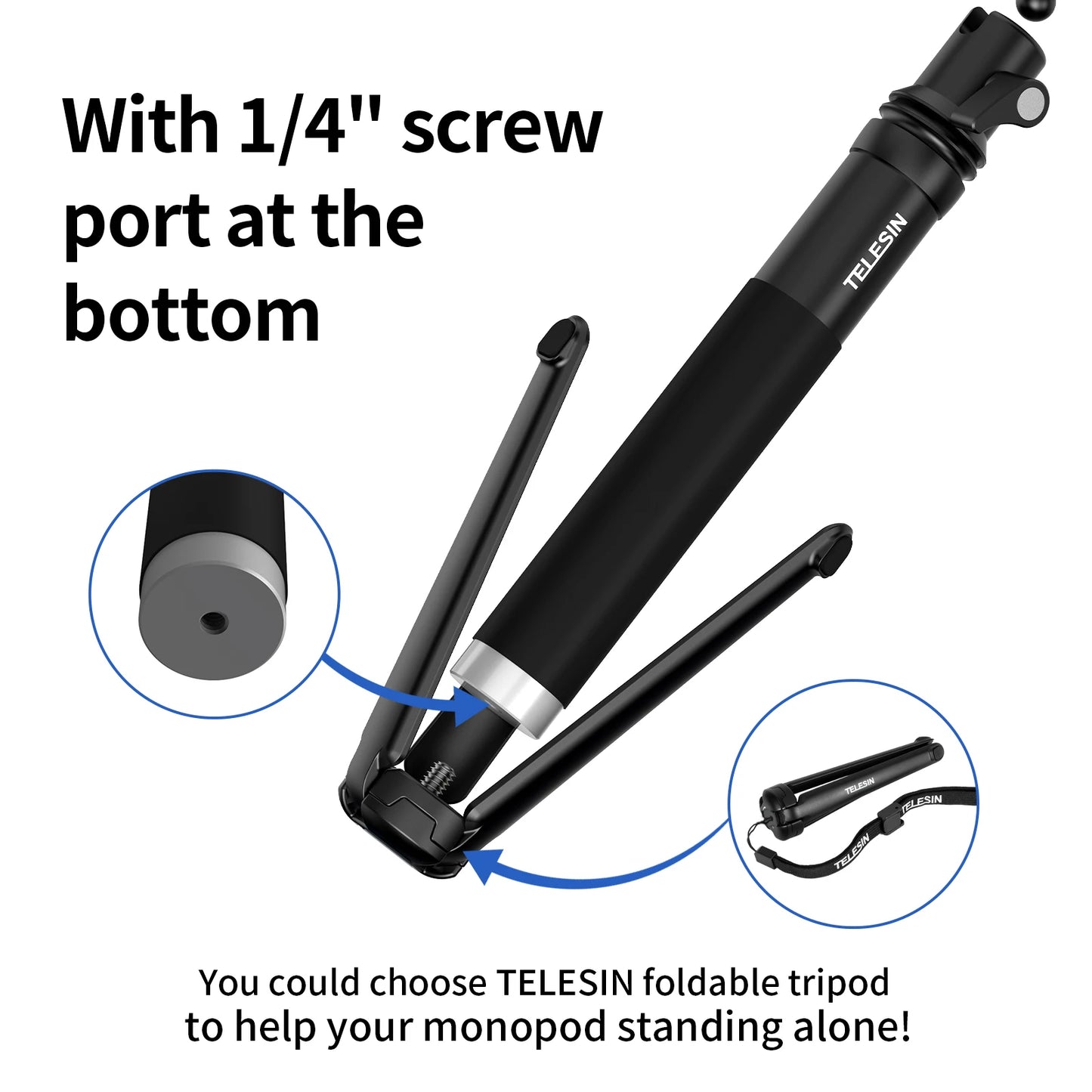 TELESIN For GoPro Selfie Stick Foldable Tripod Phone Holder