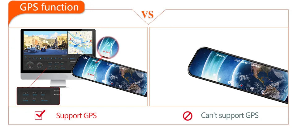 E-ACE 2K Car DVR WIFI GPS Stream Media Mirror Optional