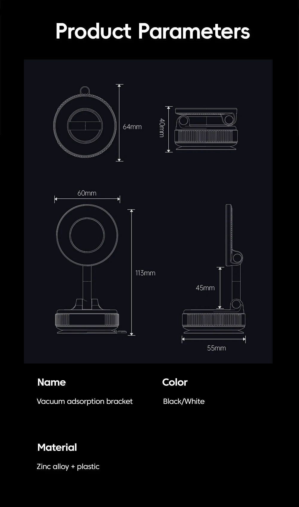 360° Rotation Car Dashboard Holder Magnetic Suction Cup Holder