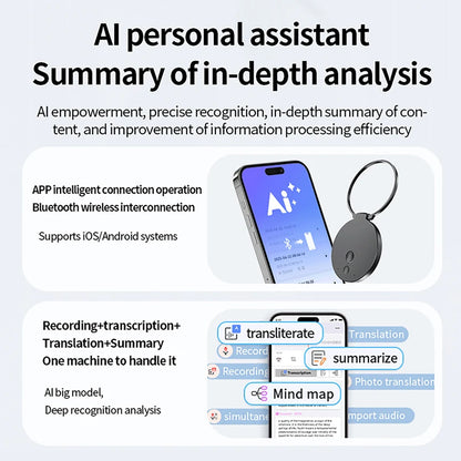 AI ChatGPT Voice Recorder 8-128GB Mini Keychain Recording Device