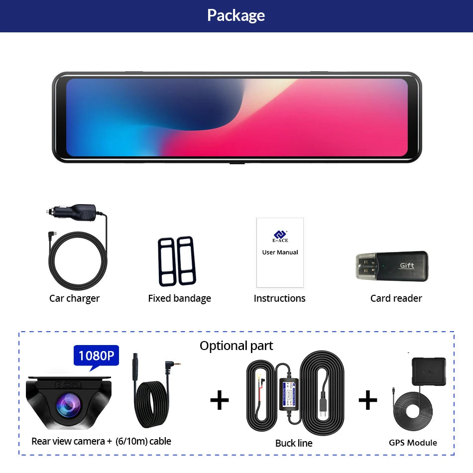 4K Rearview Mirror Driving Recorder HD Night Vision Loop