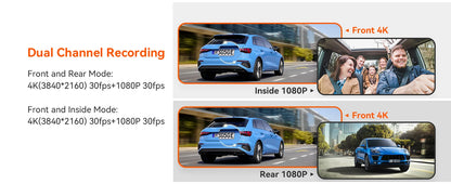 3 Channel Car DVR UHD 4K 3-Lens Inside Vehicle Dash Cam