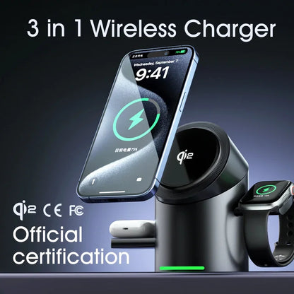 3 In 1 Magnetic Touch Button Wireless Charger For Android iPhone iWatch
