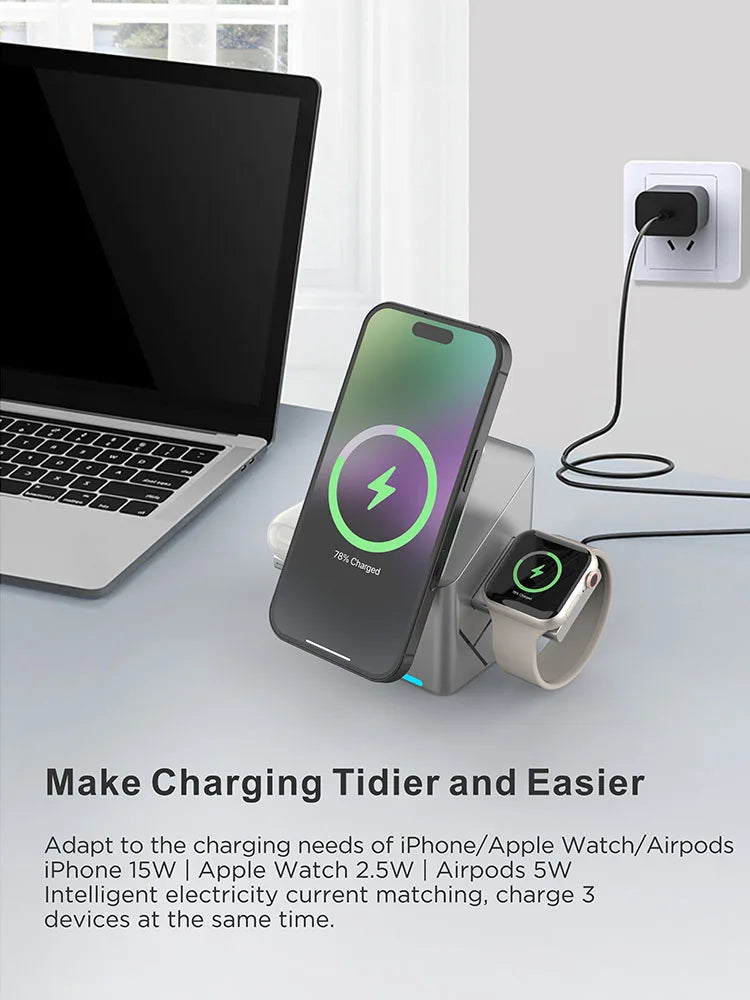New Qi2 3 in 1 Touch Button Rotating Magnetic Wireless Charger