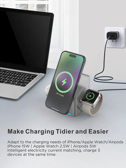New Qi2 3 in 1 Touch Button Rotating Magnetic Wireless Charger