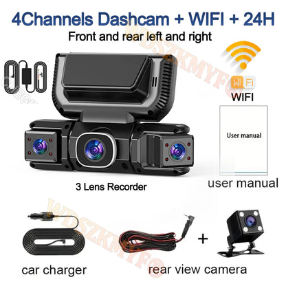 New WIFI 4Channel 360 Degree  Car Dvr 1080P Video Recorder