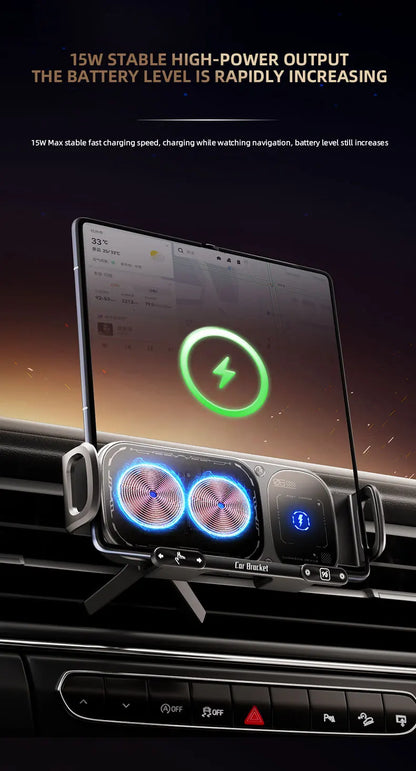 Dual Coil Foldable Phone Holder Car 15W Wireless Charger