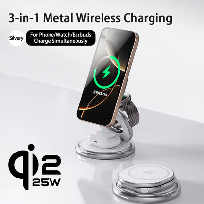 3-in-1 Metal Magnetic Wireless Charger 25W Fast Charging