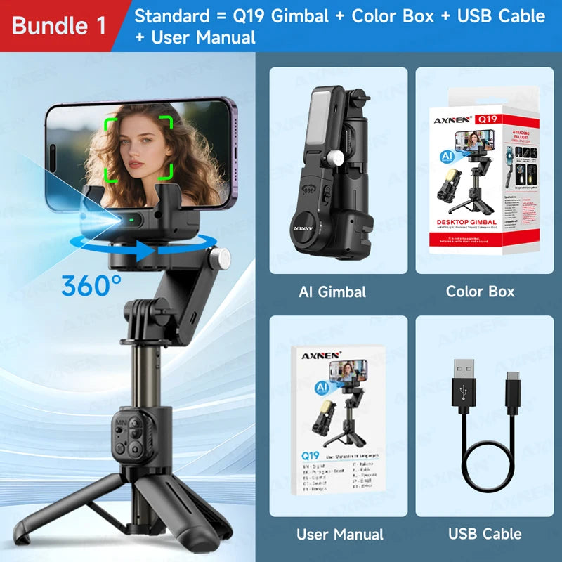 AXNEN AI Desktop Gimbal Tripod Extendable Selfie Stick
