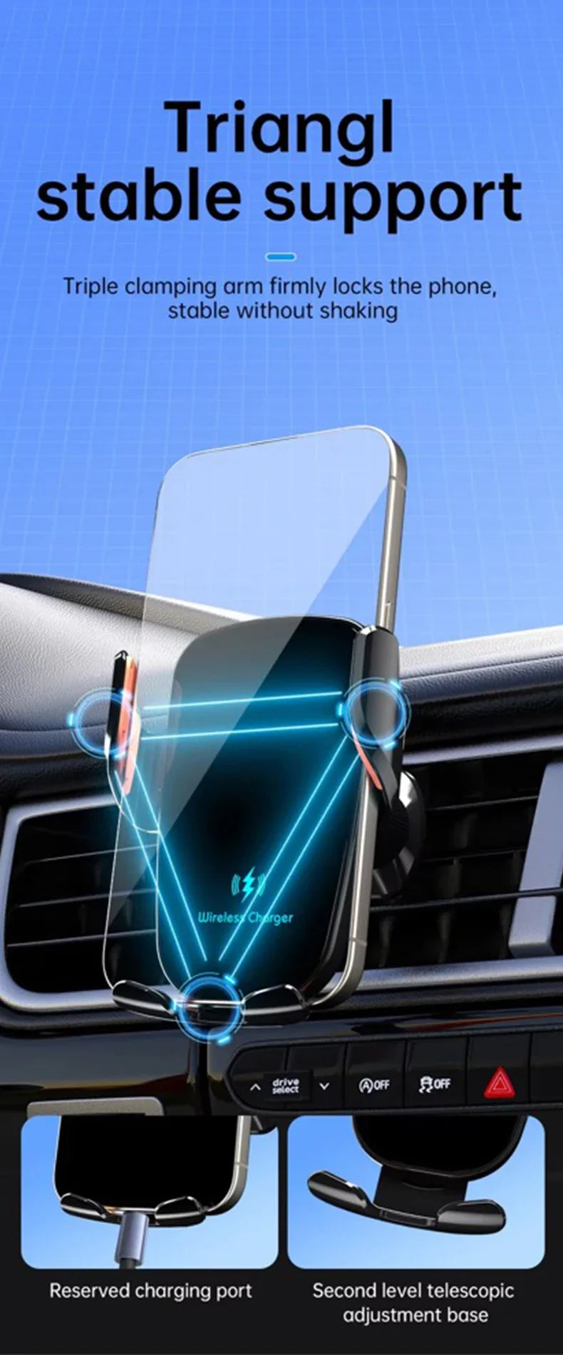 Wireless Car Charger Fast Charge Manual Clamping Air Vent