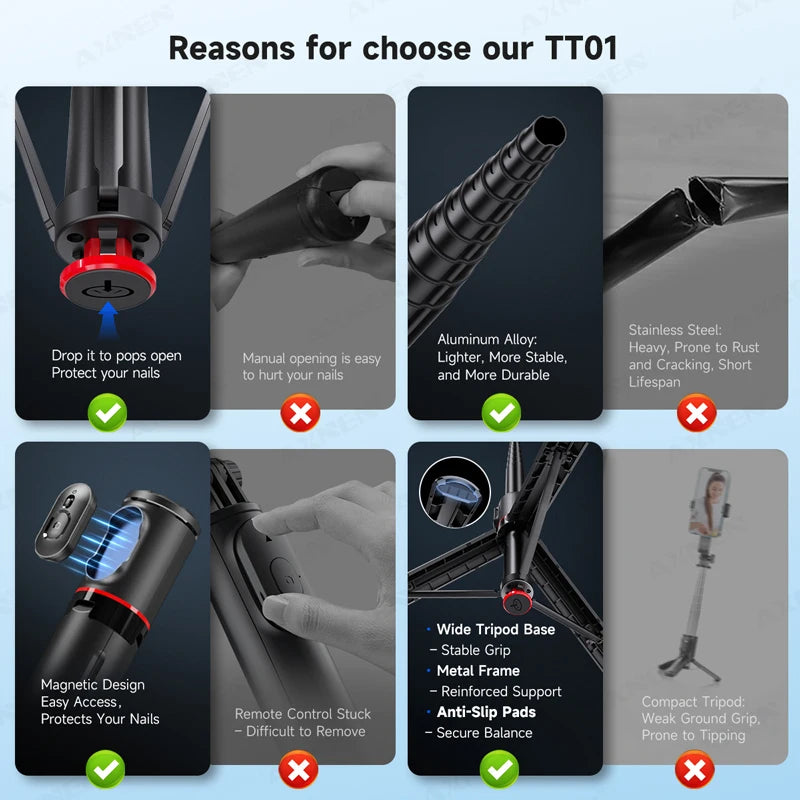 Bluetooth Selfie Stick Tripod Auto Pop-Up Foldable Holder