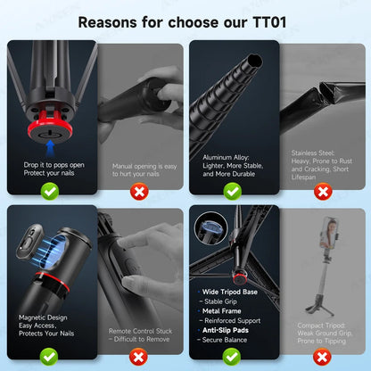 Bluetooth Selfie Stick Tripod Auto Pop-Up Foldable Holder