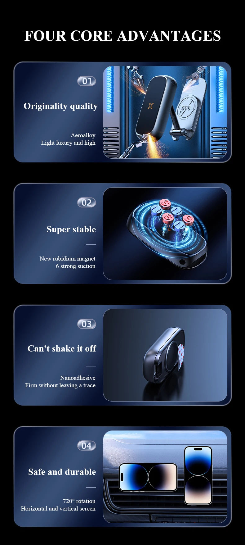 Magnetic Car Mount All-Metal Strongest Magnet Foldable