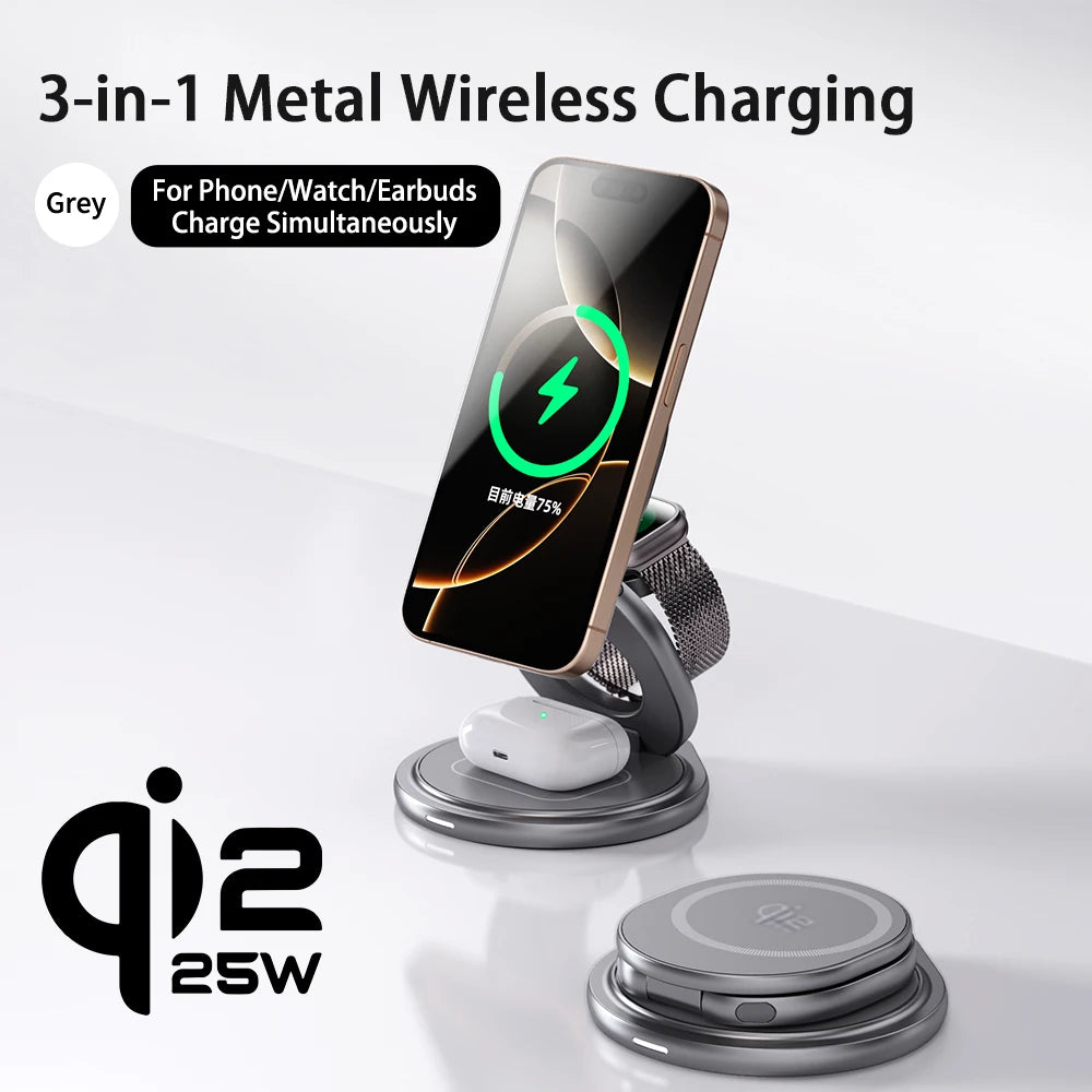 3-in-1 Metal Magnetic Wireless Charger 25W Fast Charging