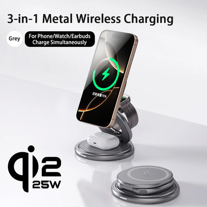 3-in-1 Metal Magnetic Wireless Charger 25W Fast Charging