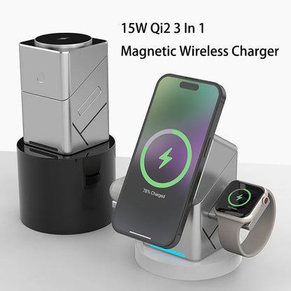 New Qi2 3 in 1 Touch Button Rotating Magnetic Wireless Charger