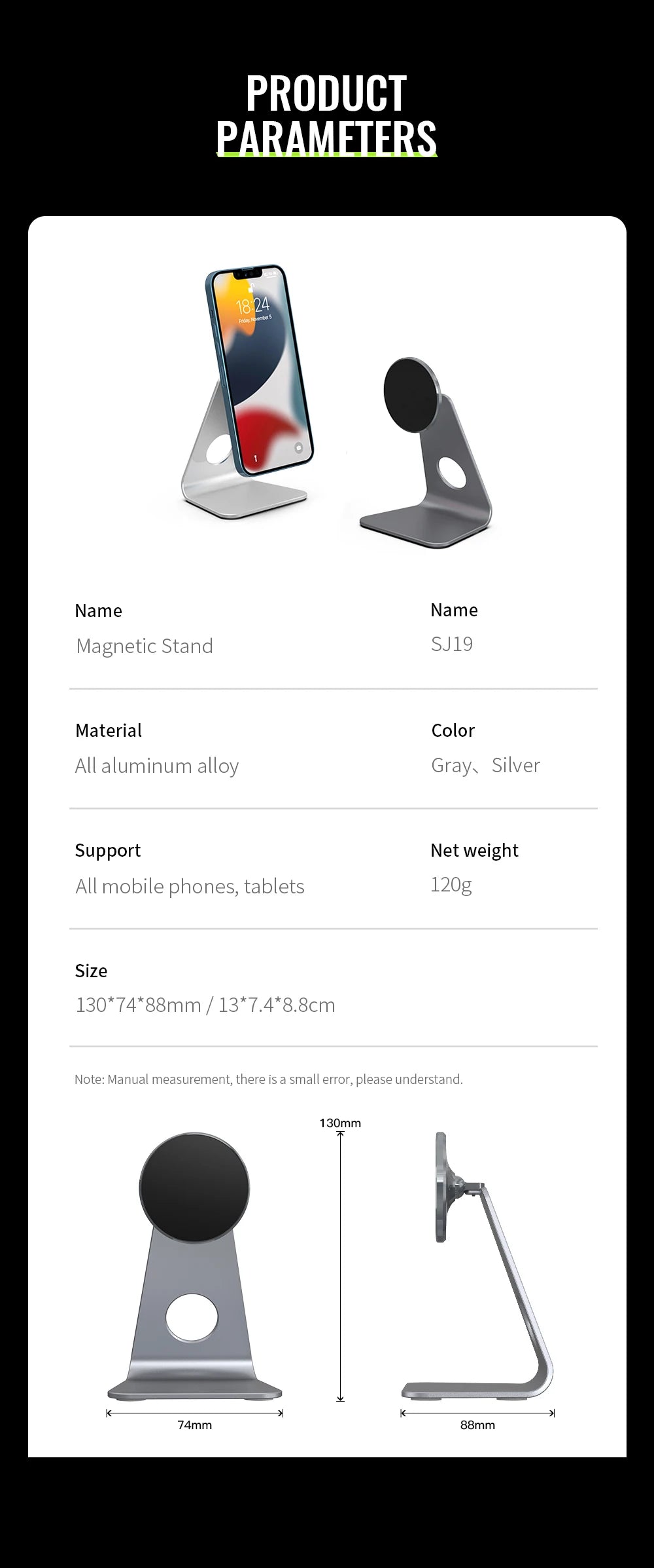 Desktop Magnetic Mobile Phones Holder Aluminum Bracket