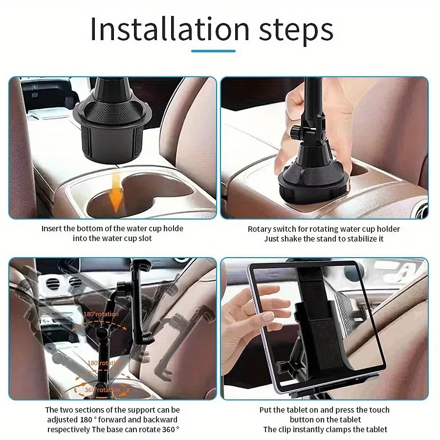 Car Cup Holder Tablet & Phone Mount with Heavy Duty Base